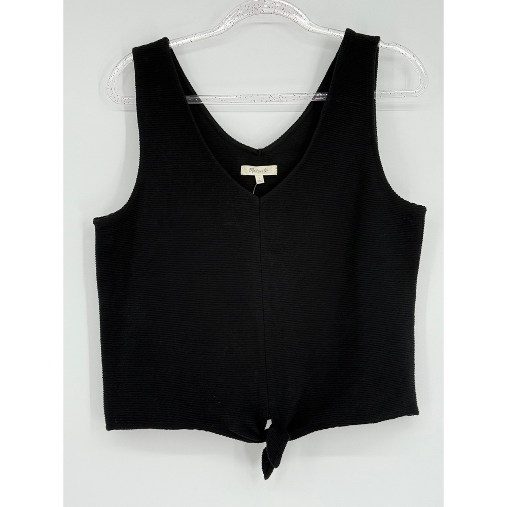Madewell Black Ribbed Knit V Neck Tie Front Tank Top Women's Sz‎ L NWT
